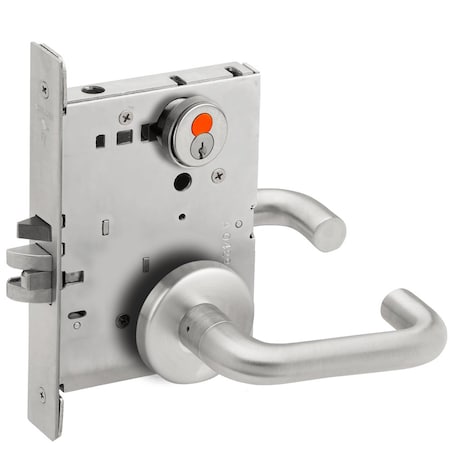 Schlage Grade 1 Storeroom Mortise Lock, 7-Pin SFIC Prep, With Construction Core, 03 Lever, B Rose, Satin Chr L9080H 03B 626